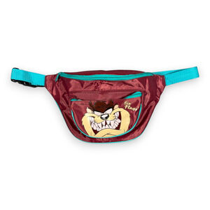 Vintage Taz Bag Red Fanny Pack Six Flags Looney Tunes Waist Belt Cartoon 90s